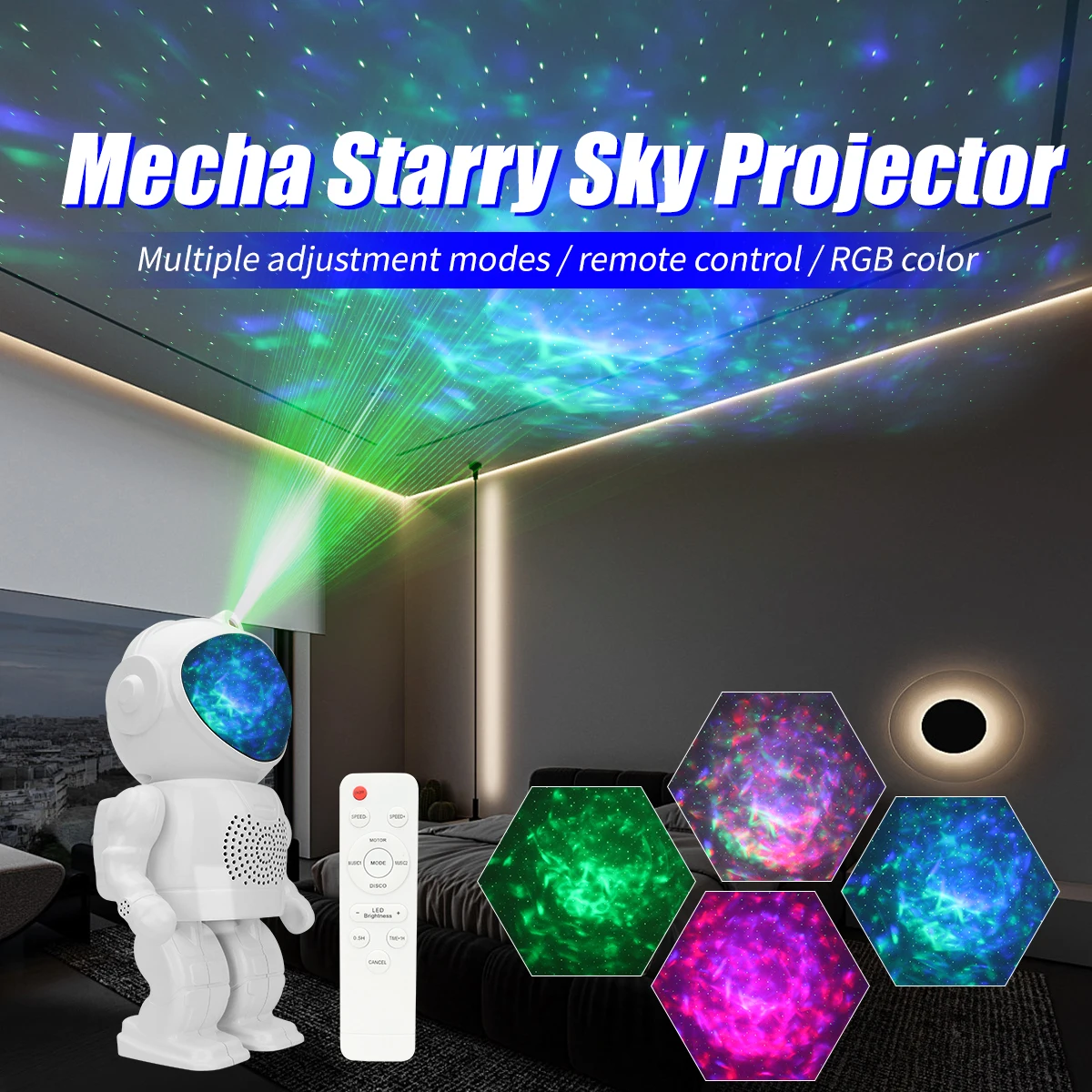 

Mecha Starry Galaxy Projector Night Light Lamp Car Starlight Roof Ambient Lighting USB Remote Control Bedroom Decorative Lamp
