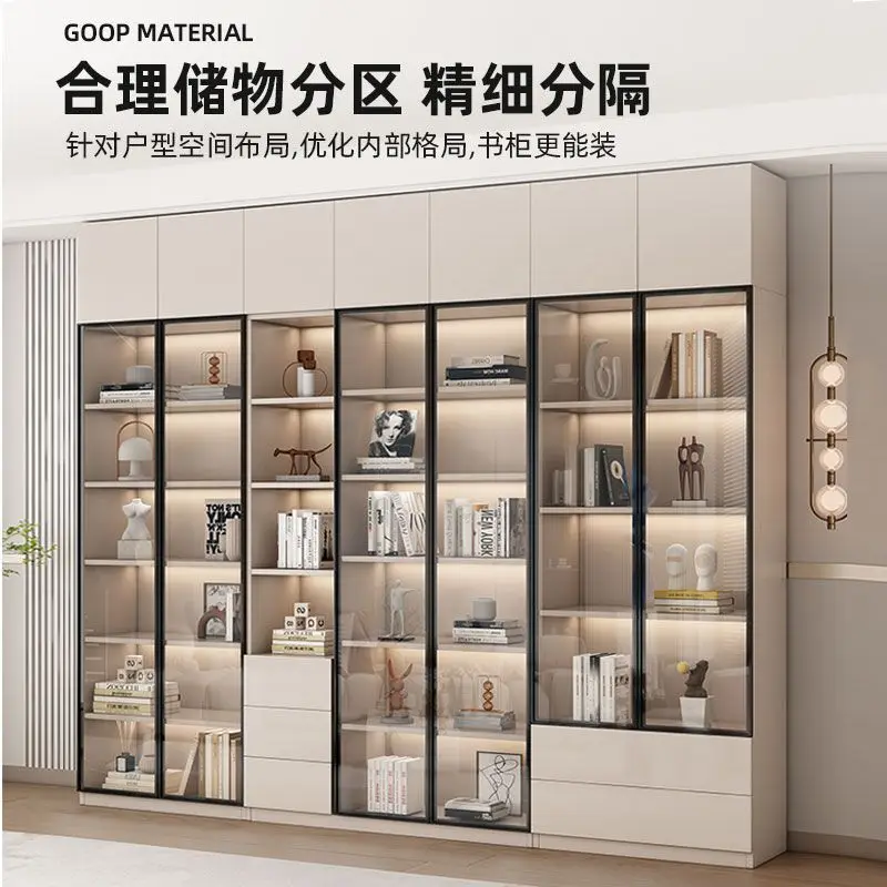 Офисный шкаф для хранения вещей, книжный шкаф, встроенный комбинированный книжный шкаф со стеклянной дверью от пола до стены