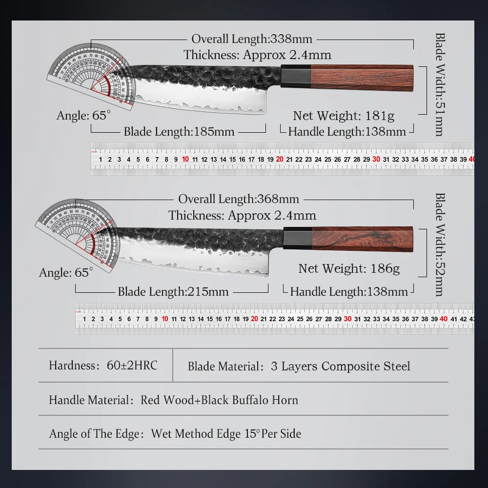 HEZHEN-Juego de cuchillos de cocina Santoku Nakiri, accesorios de cocina de acero inoxidable, 3 capas de acero compuesto, Utilidad de Chef, 1PC-5PC