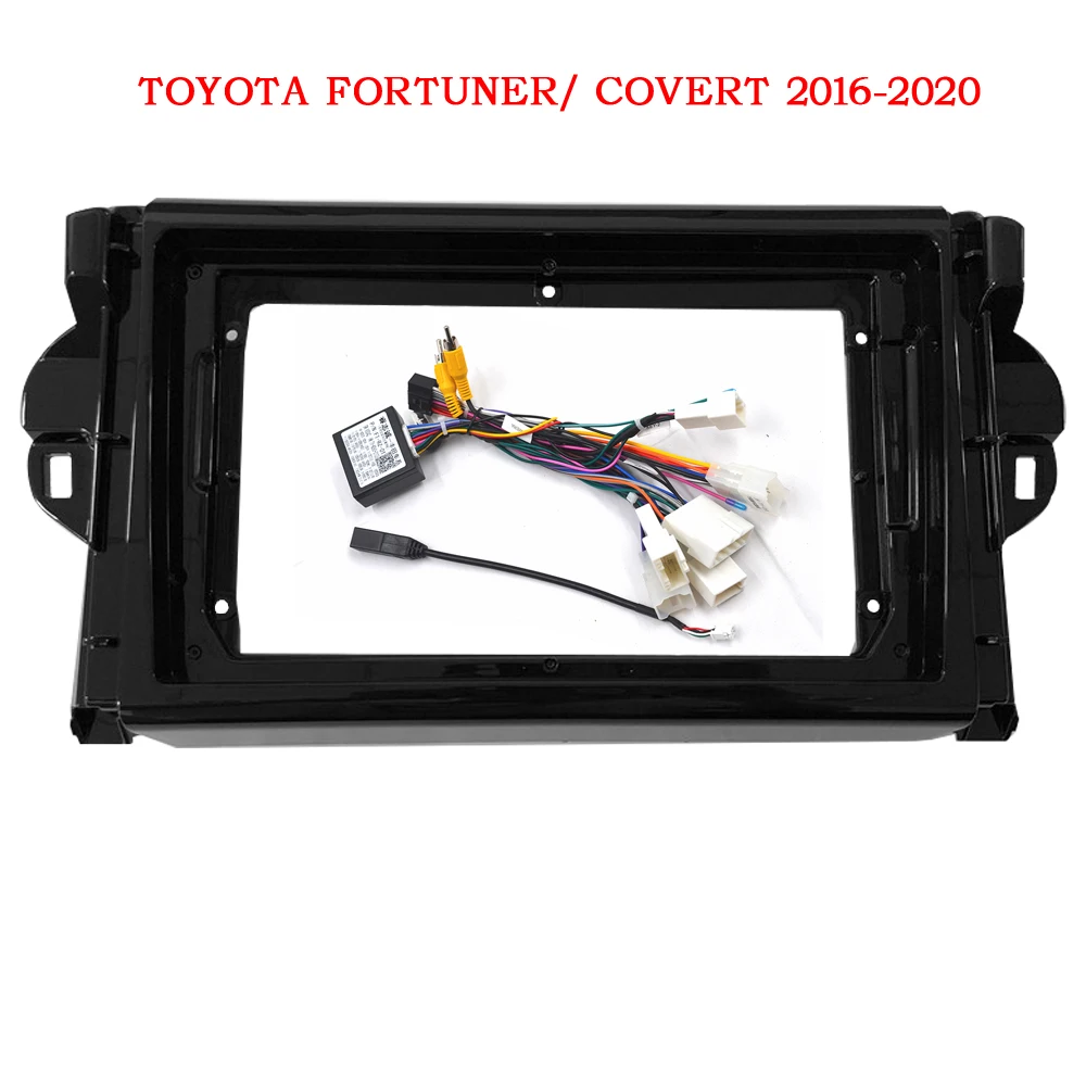 Car Radio Fascia Frame For Toyota Fortuner SW4 2015-2020 9 inch 2DIN Stereo Panel Wiring Harness Power Cord Cable Adapter Canbus