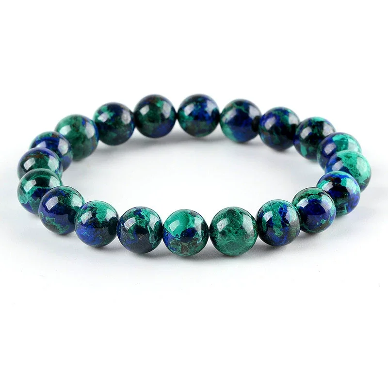 Natural Blue Green Malachite Azurite Bracelet Round Beads Woman Men Azurite Bracelet 8mm 10mm 12mm AAAAAA