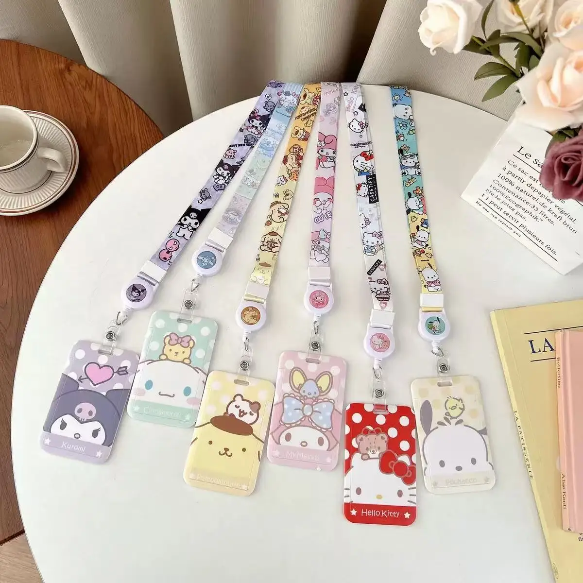 Sanrio Cartoon Pompompurin skalierbare PVC-Kartenhülle für Studenten, Campus-Halsbandtasche, Kartenhalter, Schlüsselband, Schlüsselanhänger S-A15