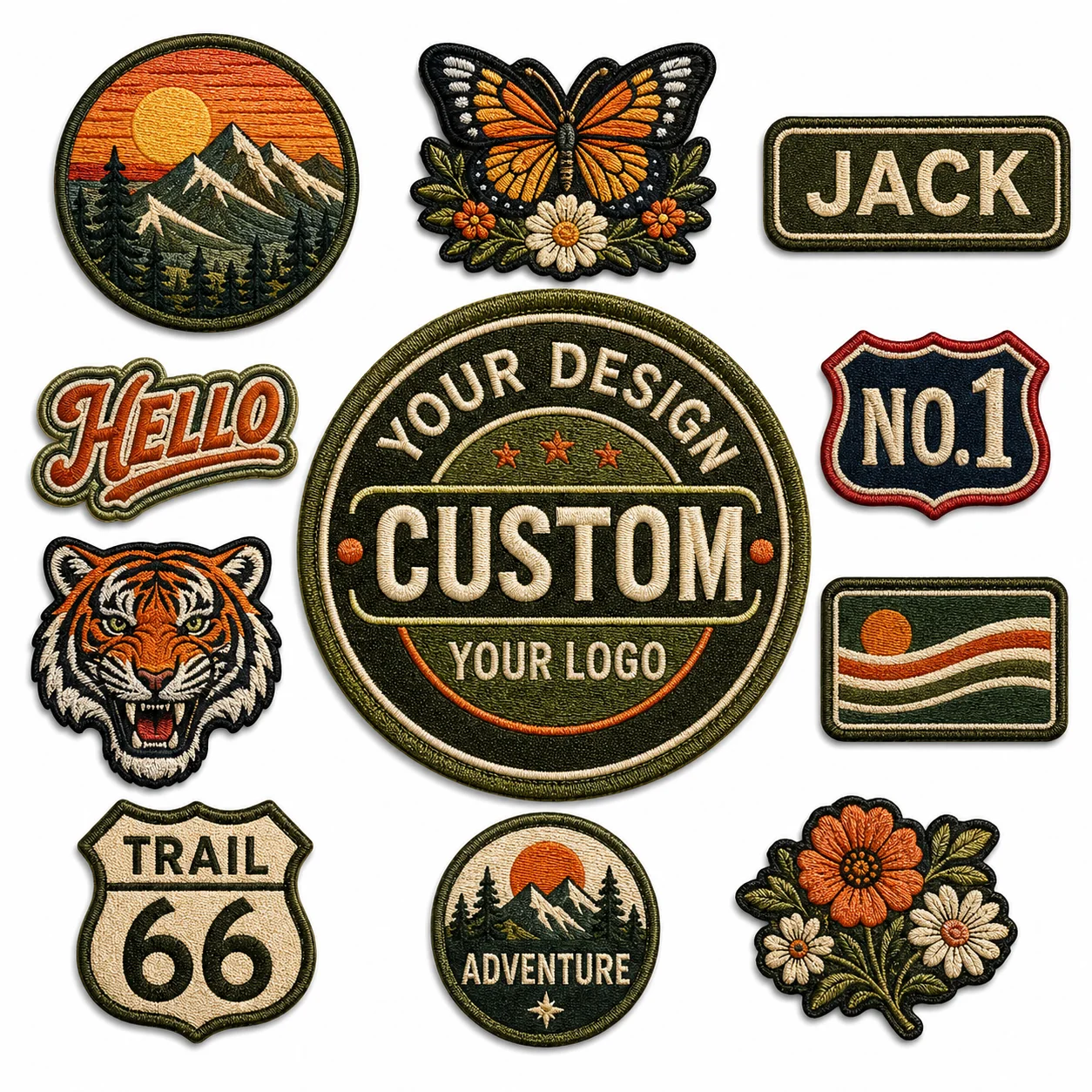 Custom Outdoor Embroidery Patches Personalized Logo Image Badge Iron On Sew On Hook and Loop for Backpacks Jackets Camping Gear