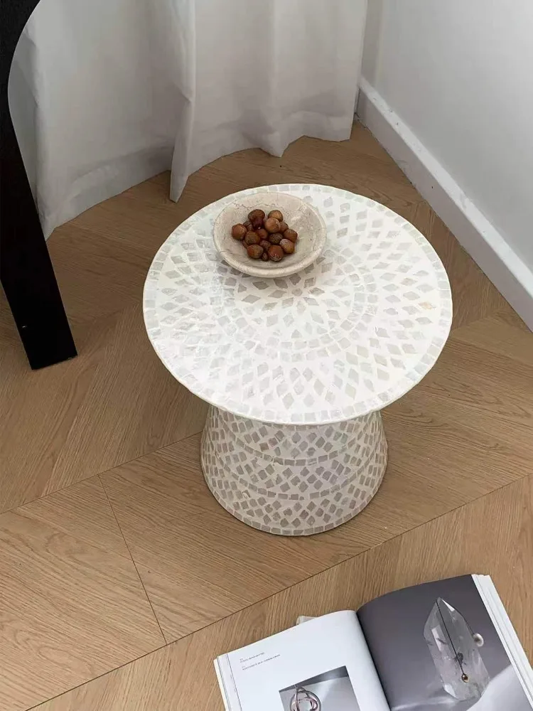 Luxury Natural Shell Coffee Table,Home Living Room,TV Cabinet,Sofa,Side Rotundity Corner Tables Solid Wood Furniture