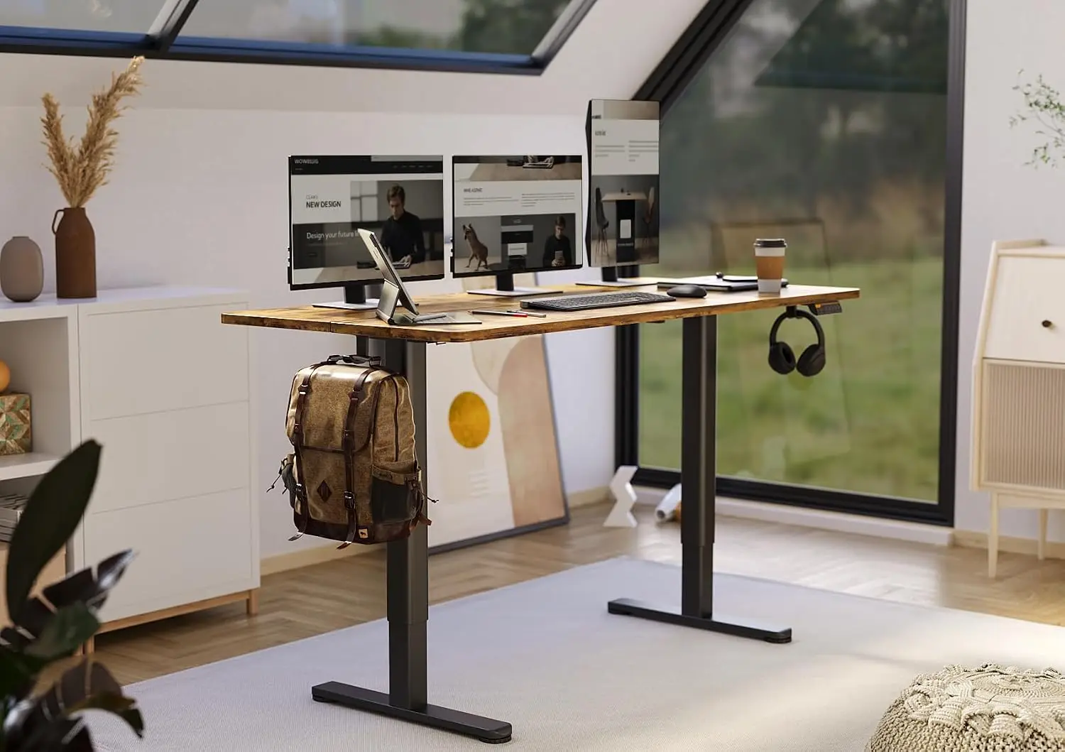 Electric Height Adjustable Standing Desk, 63x24 Inch, Rustic Brown | Smooth Height Adjustment, 3 Memory Presets,, Customized