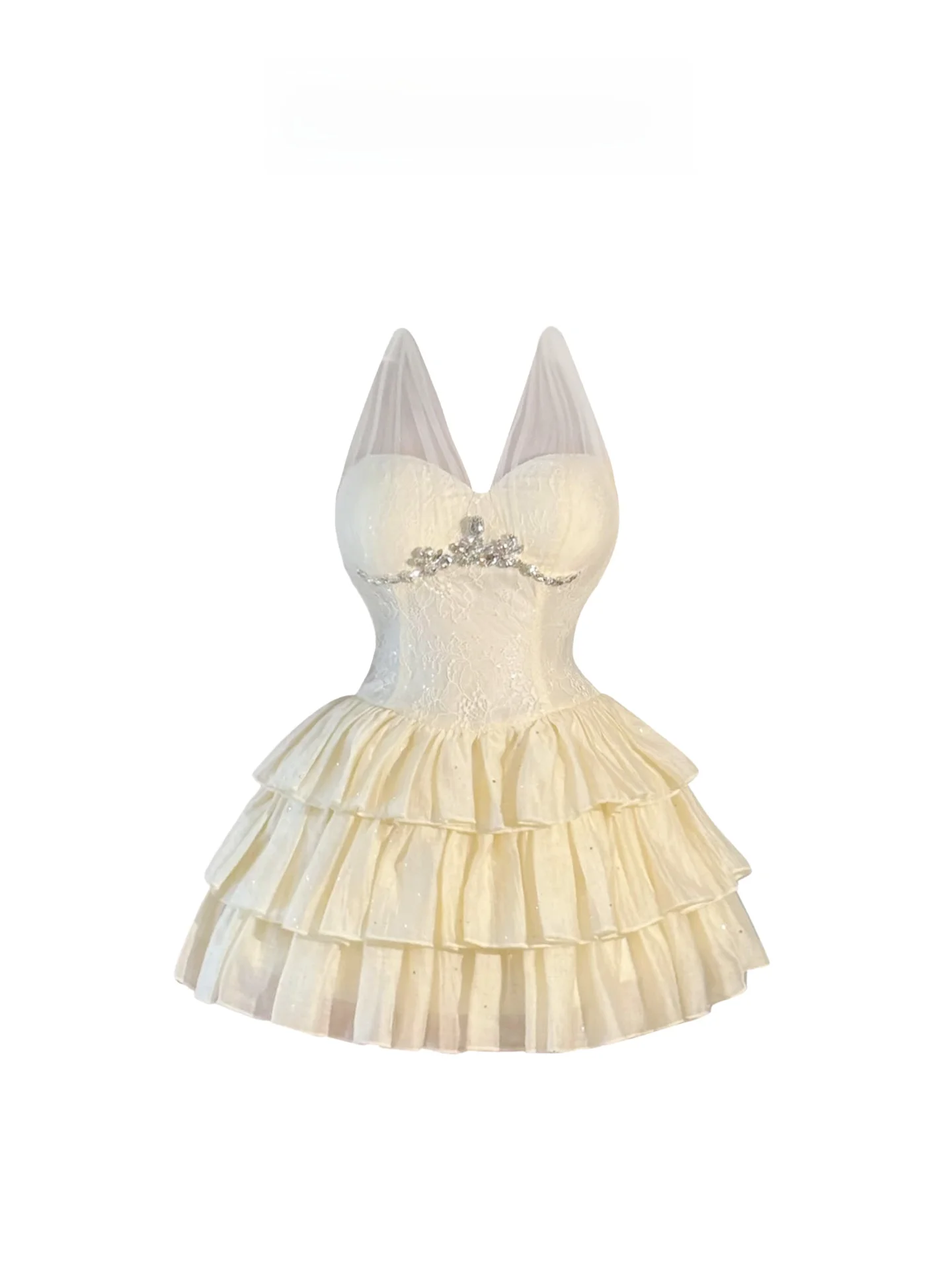 

HEZA Heavyweight Lace ter Dr Women Summer Ele Waist-Cinching Fluffy Formal Dr ort A-line French Sle Polyeste...