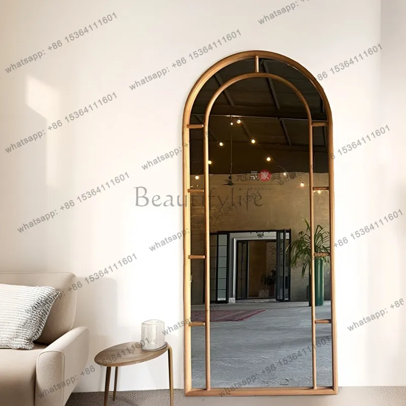 LS French retro full-length mirror medieval fake window wall-mounted American home fitting floor-to-ceiling mirror