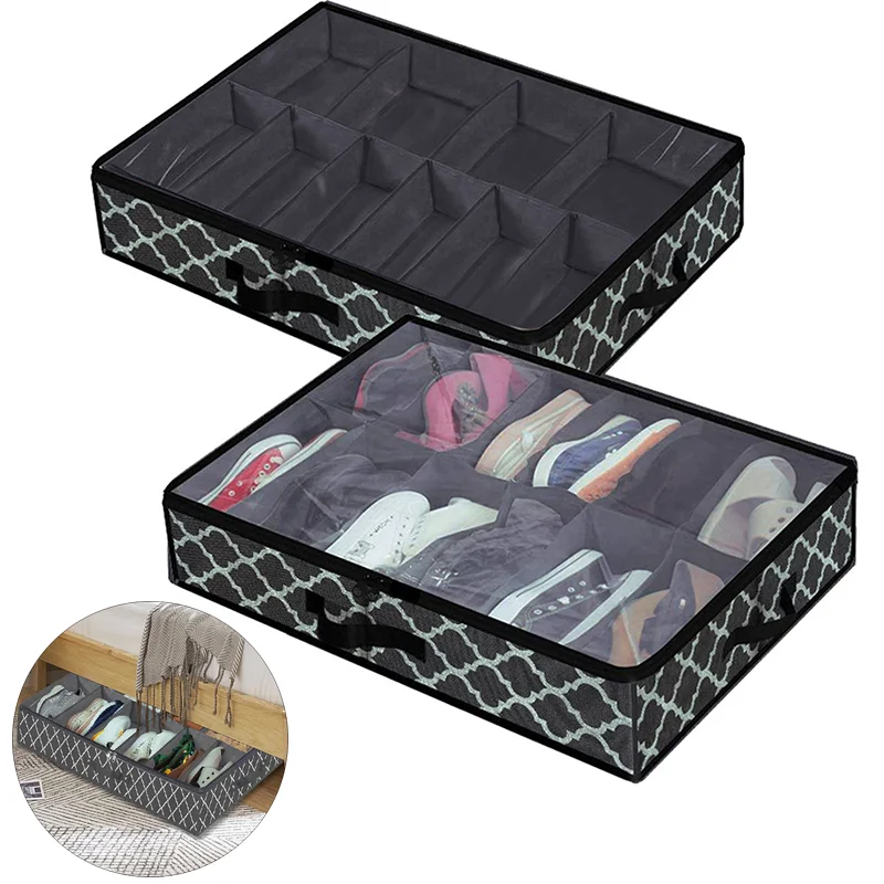 

Nonwoven Shoe Boxes Organizer Foldable Closet Cabinet Shoes Holder Transparent Underbed Dust-proof 12 Pairs Shoes Storage Bags