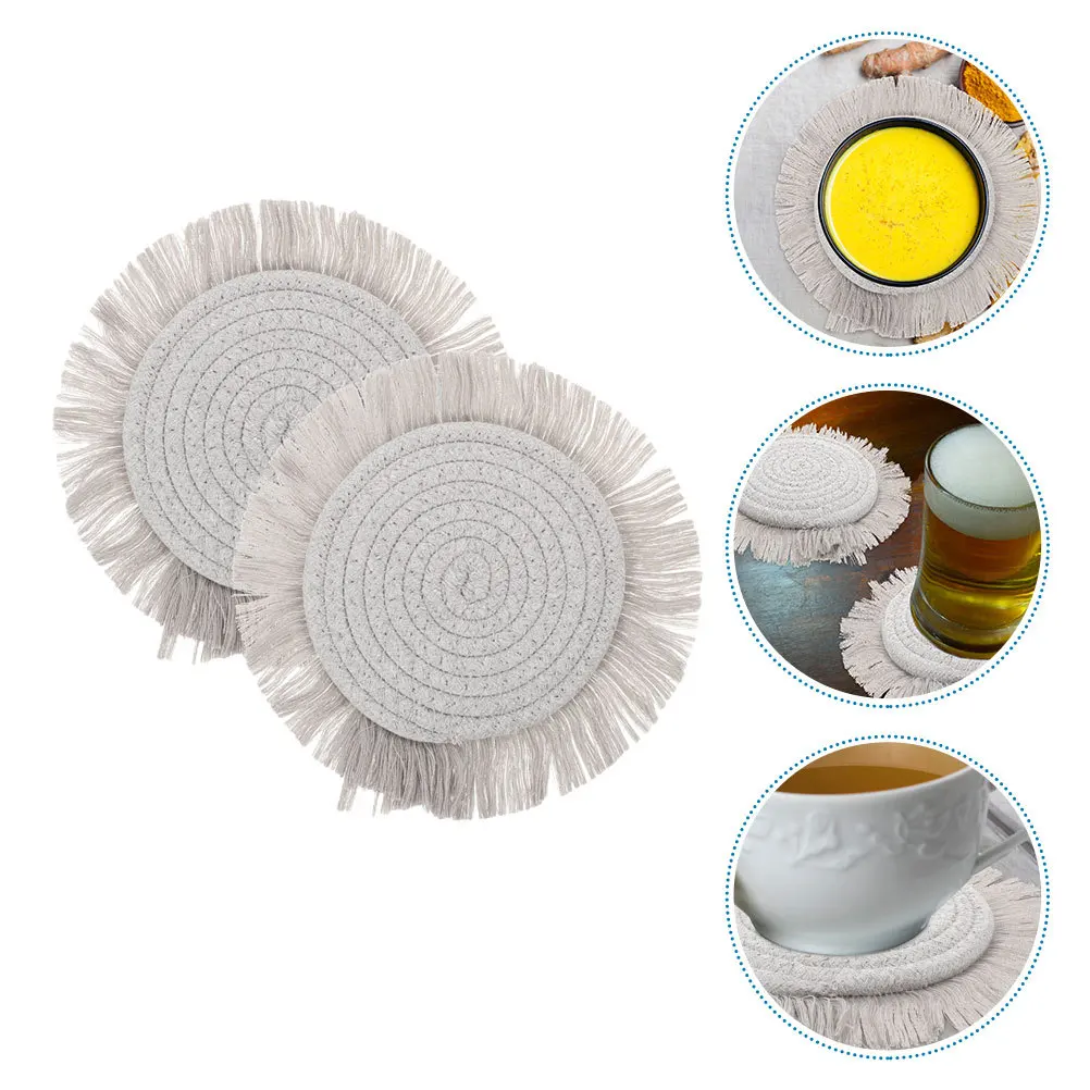

2Pcs Woven Heat Resistant Cotton Placemats Table Coasters Anti-Skid Insulated Pads for Dining Room Kitchen Cafe