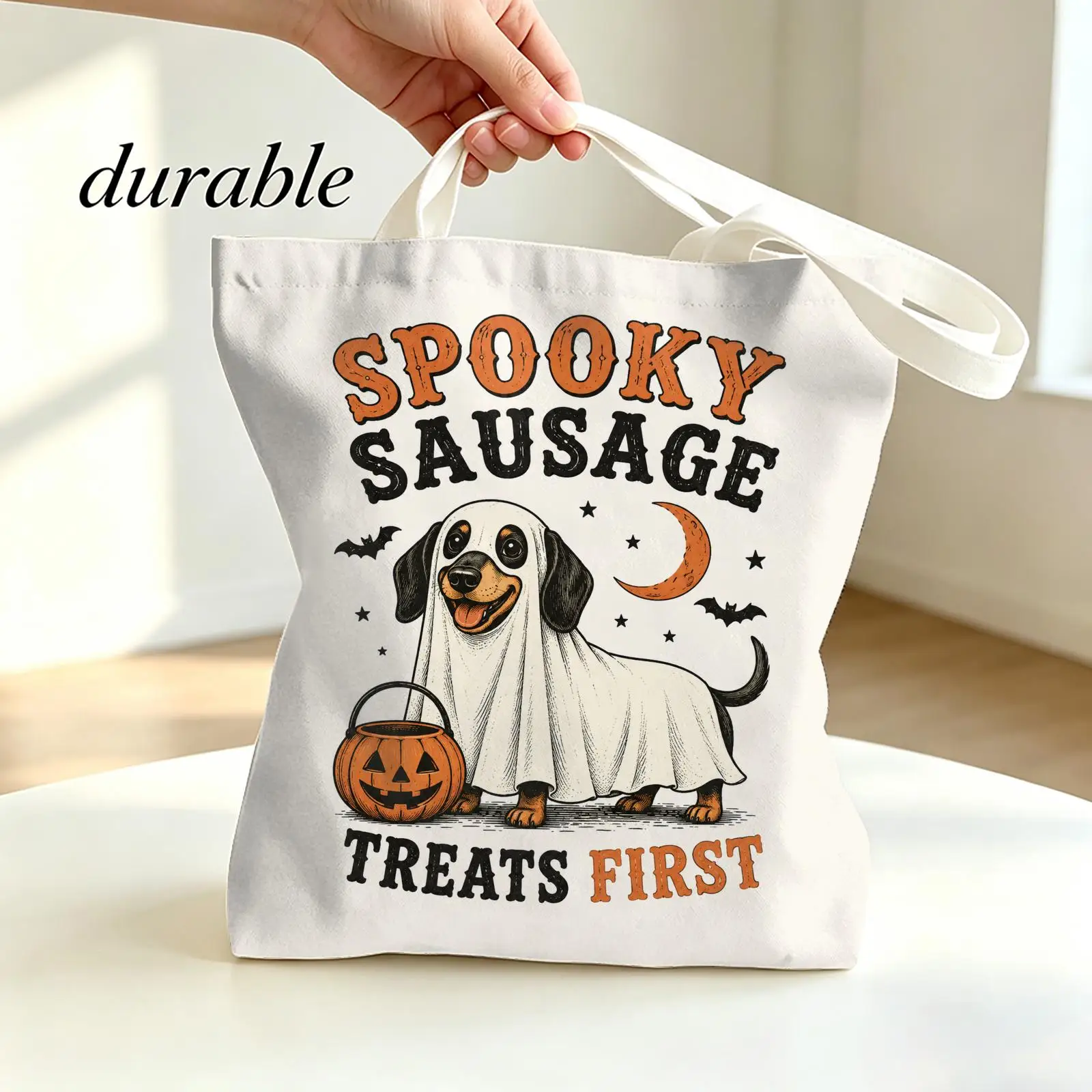 Spooky Animal Storage Bags Canvas Tote Bag Double-Sided Print Lightweight Shoulder Travel Beach Bag Gift Eco