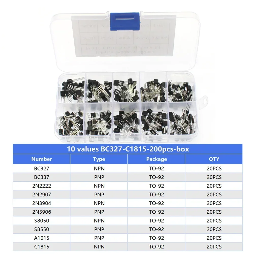 50-900pcs BJT Transistor Kit A1015 BC327 BC337 C1815 S8050 S8850 2N2222 2N2907 2N3904 2N3906 TO92 PNP NPN Triode Transistors Set