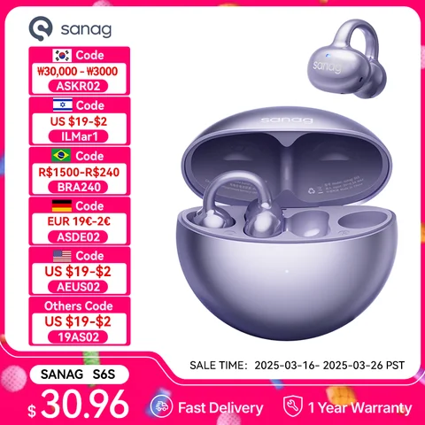 Sanag S6S 무료 클립 오픈 이어 이어폰 이어 클립 3D 스테레오 사운드 블루투스 헤드폰 OWS 스포츠 무선 헤드셋 TWS 이어 버드