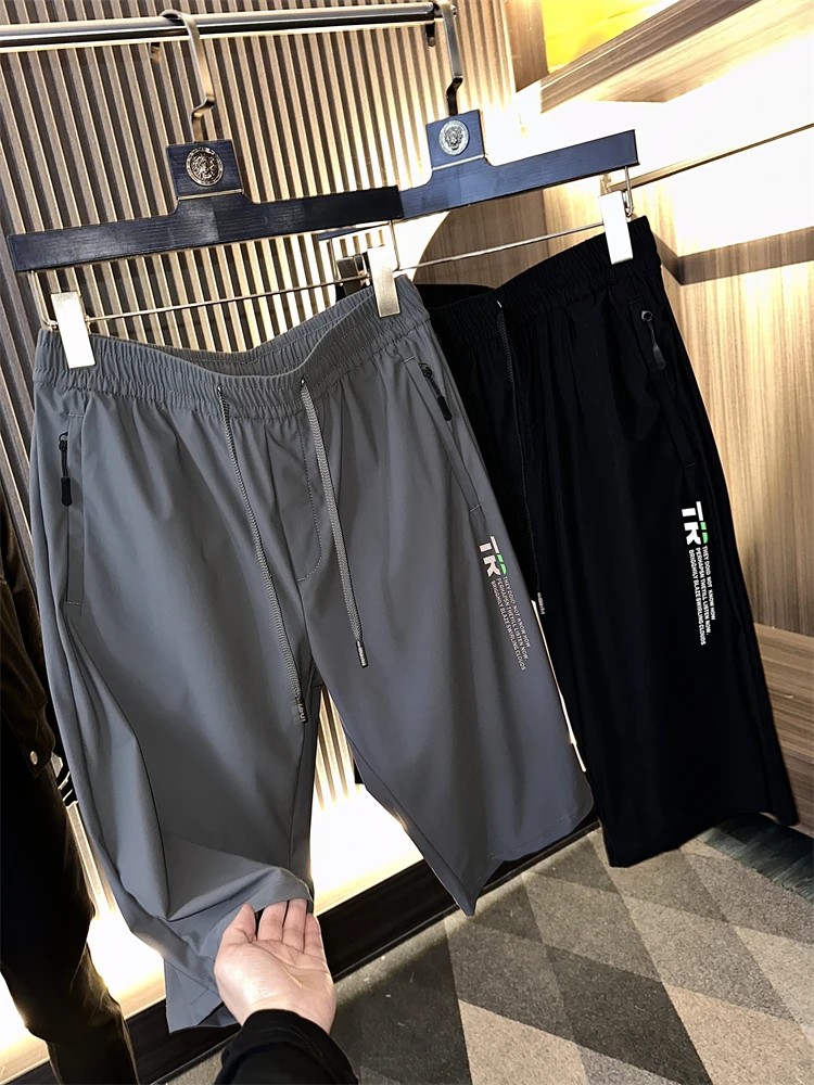 

Удобные эластичные шорты с эластичной резинкой на талии, мужские летние высококачественные прохладные дышащие эластичные повседневные брюки, модные городские стильные брюки