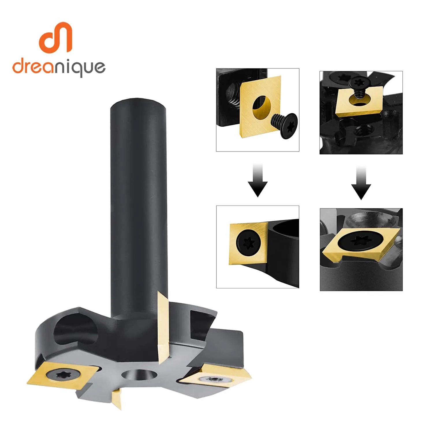 Dreanique 2-Flute Wood Planer Bit 38.1mm 45mm Cutting Spoilboard Surfacing Router Bit Insert Carbide Slab with ATS-coated insert