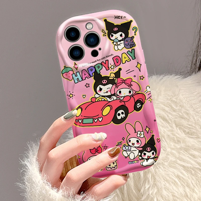 Kuromi Cute Cartoon Sanrio For Apple iPhone 15 14 13 12 11 XS XR X Pro Max Plus Wave Oil Back Phone Case image 3