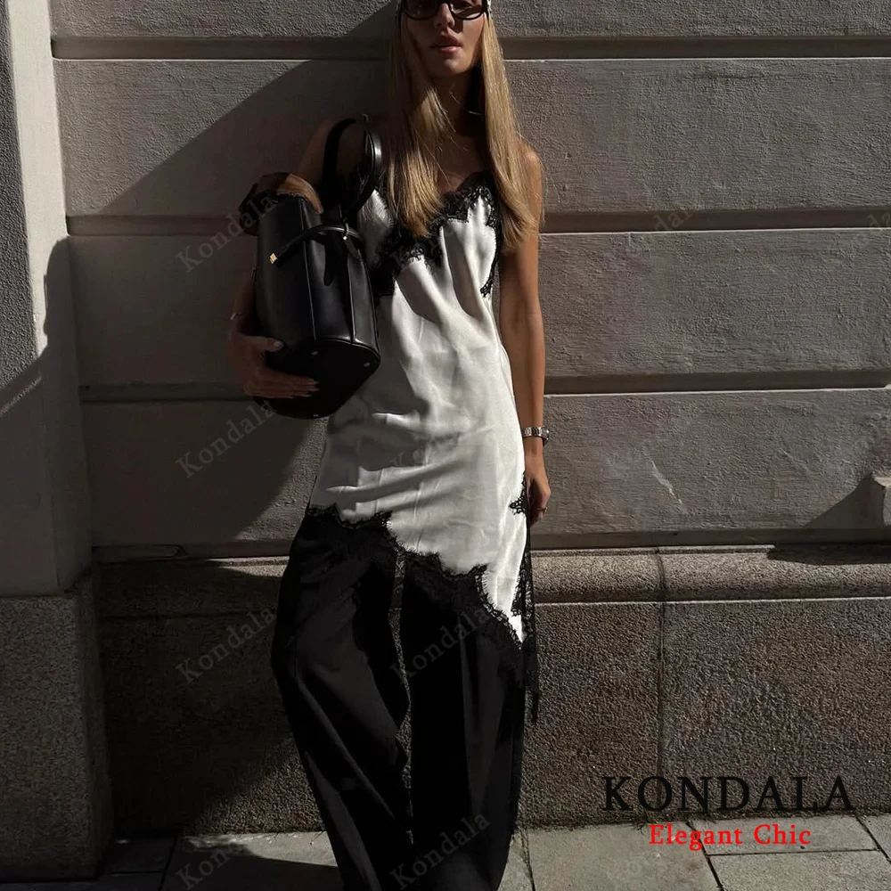 KONDALA Seksowna Sukienka Damska z Koronką, Wiązana na Szyi, Satynowa, Asymetryczna Mini Sukienka, Moda Lato-Jesień 2025, Sukienka na Imprezę, Wakacje, Plażę