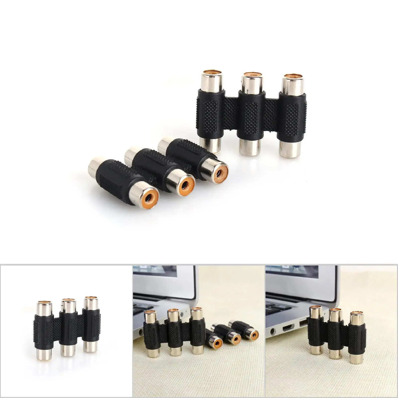 1Pcs Triple AV Video Female to Female Coupler Adapter - 3-Way F/F Jack Connector