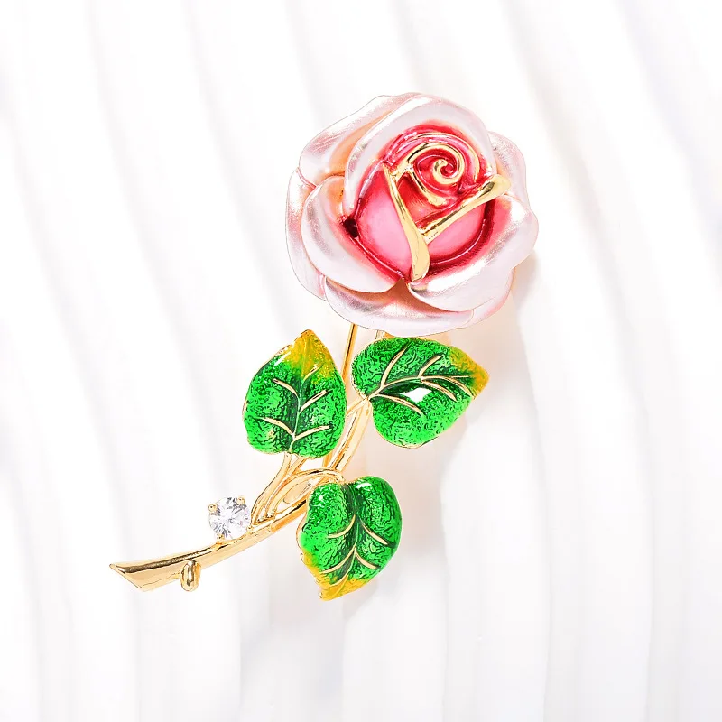 Vintage Enamel Drip Glaze Rose Brooch Lucky Chinese Style Elegant Gold Tone Accessory For Women Suit Dress Daily Party Wear Gift