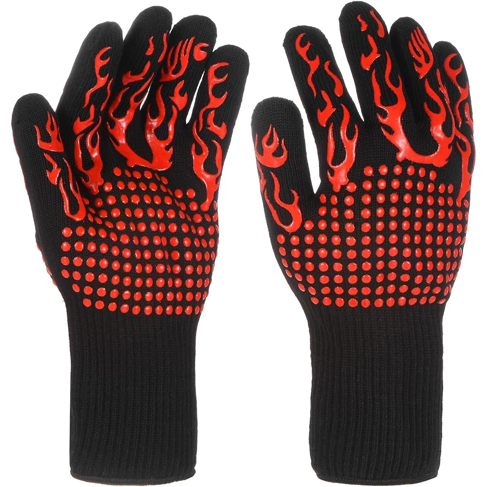 1 par de guantes para barbacoa, resistentes al calor, guantes ignífugos para barbacoa, guantes de silicona antideslizantes para horno, guantes largos de cocina para cocinar y asar