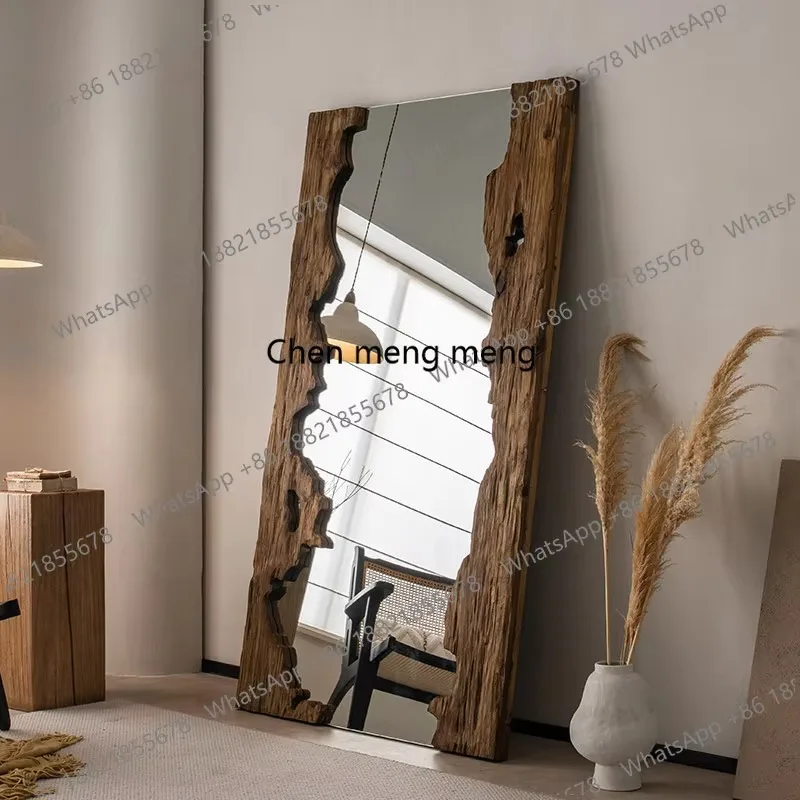 K153 Mid century wooden full-length mirror furniture living room floor mounted dressing mirror room decoration espejos para pare