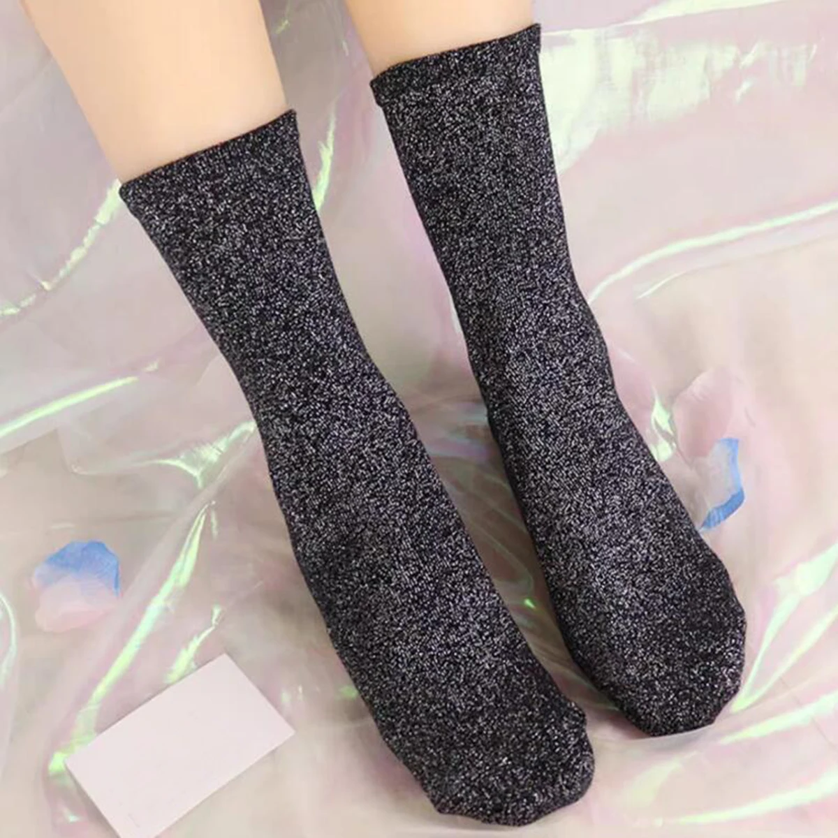 3 زوج/مجموعة المرأة أزياء مثير لامعة الجوارب الكورية نمط الذهب والفضة الحرير الحلوى Coloredsocks الفاخرة تصميم جودة عالية
