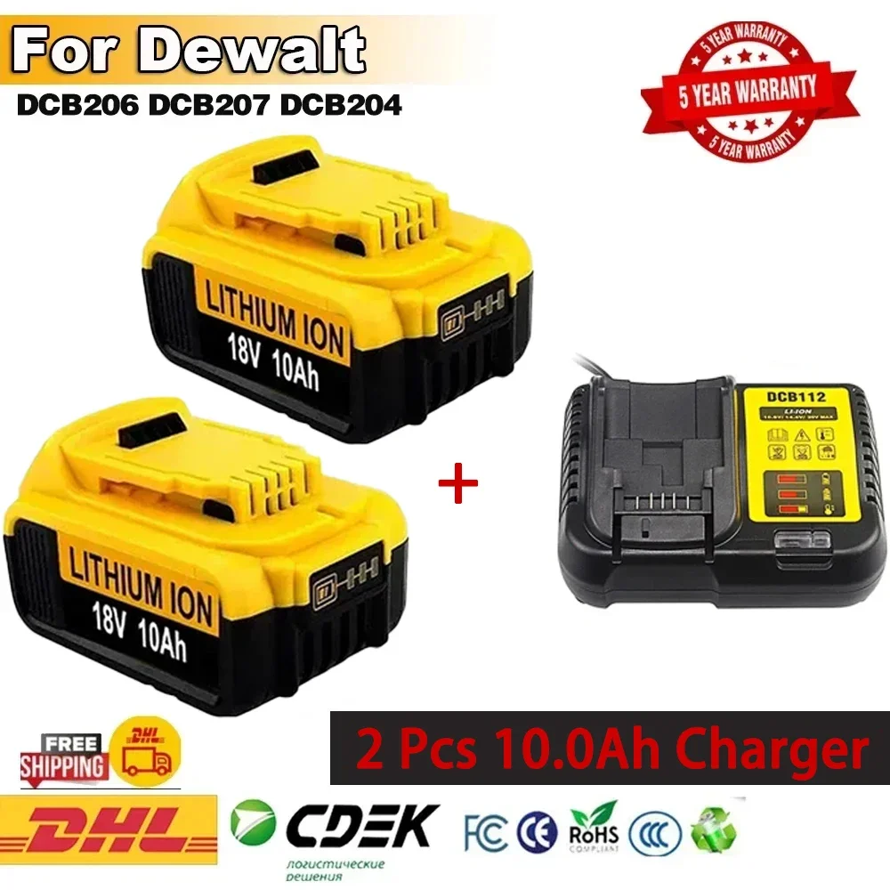 100% Original 10Ah Lithium Replacement Battery For Dewalt 18V Battery DCB184 DCB200 DCB182 DCB180 DCB181 DCB182 DCB201 DCB206