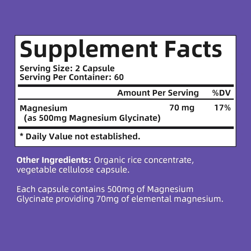 Magnesium Glycinate 500 mg Magnesium Supplement for Muscle Heart Nerve and Bone Support Magnesium Bisglycinate Capsules