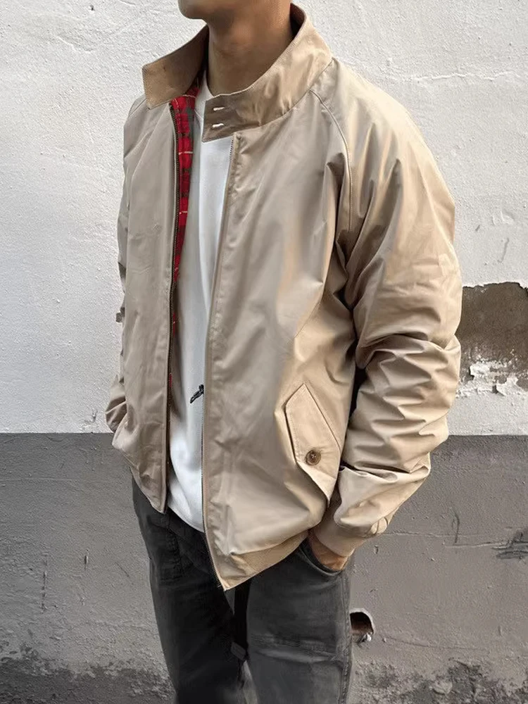 

American Sle ort i Color Jaet for Men Hard Man Workwear Vintage Harrington Jaet Stand Fit Long Sve Zipper Cl...