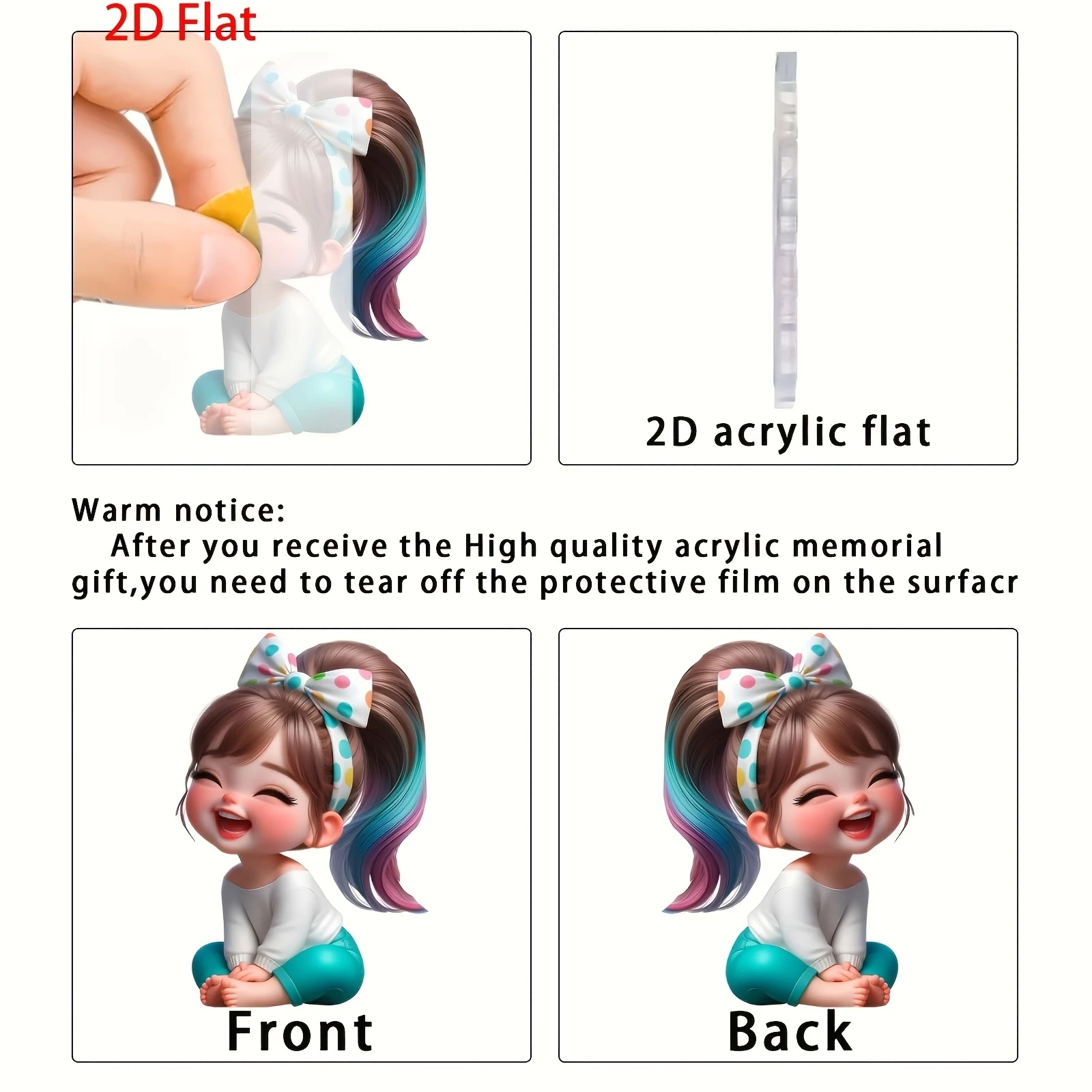 3 قطعة الاكريليك 2D شقة 8 سنتيمتر الرجال النساء الإبداعية الذهبي حبل حقيبة سلسلة مفاتيح قلادة ديكور المنزل سيارة مرآة الرؤية الخلفية قلادة هدية