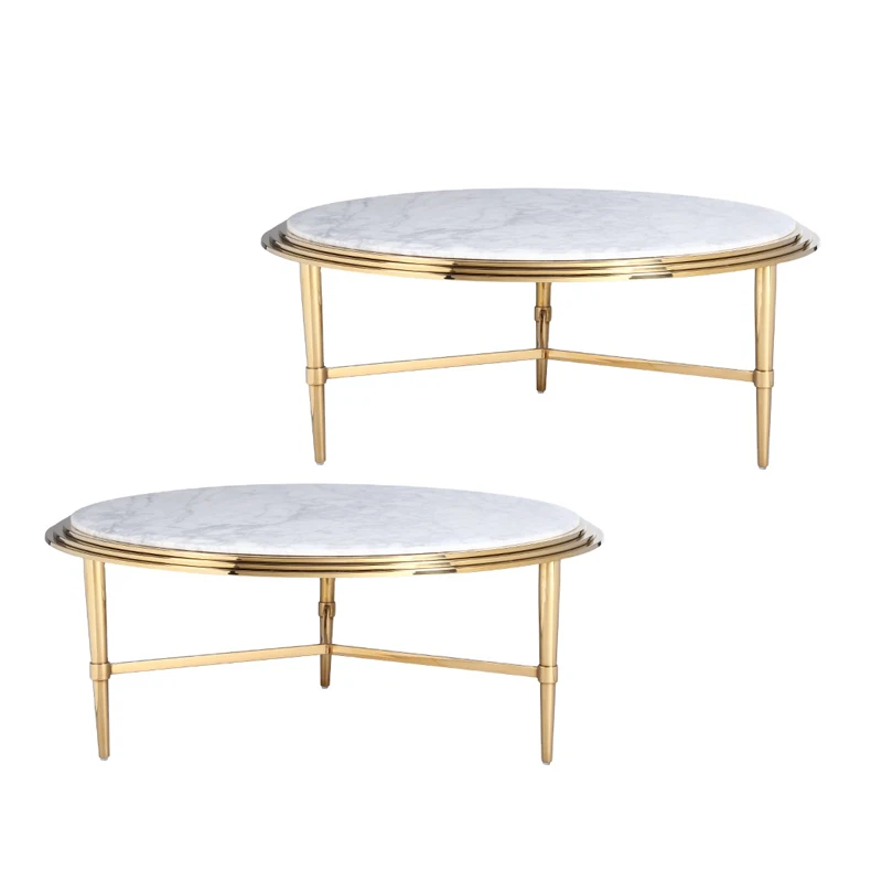 Nordic style round marble nesting coffee table metal living room table