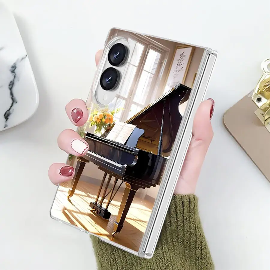 Room Grand Piano Transparent Phone Cover Case for Samsung Galaxy Z Fold 8 ZFold 8 PC Hard Luxury ZFold8