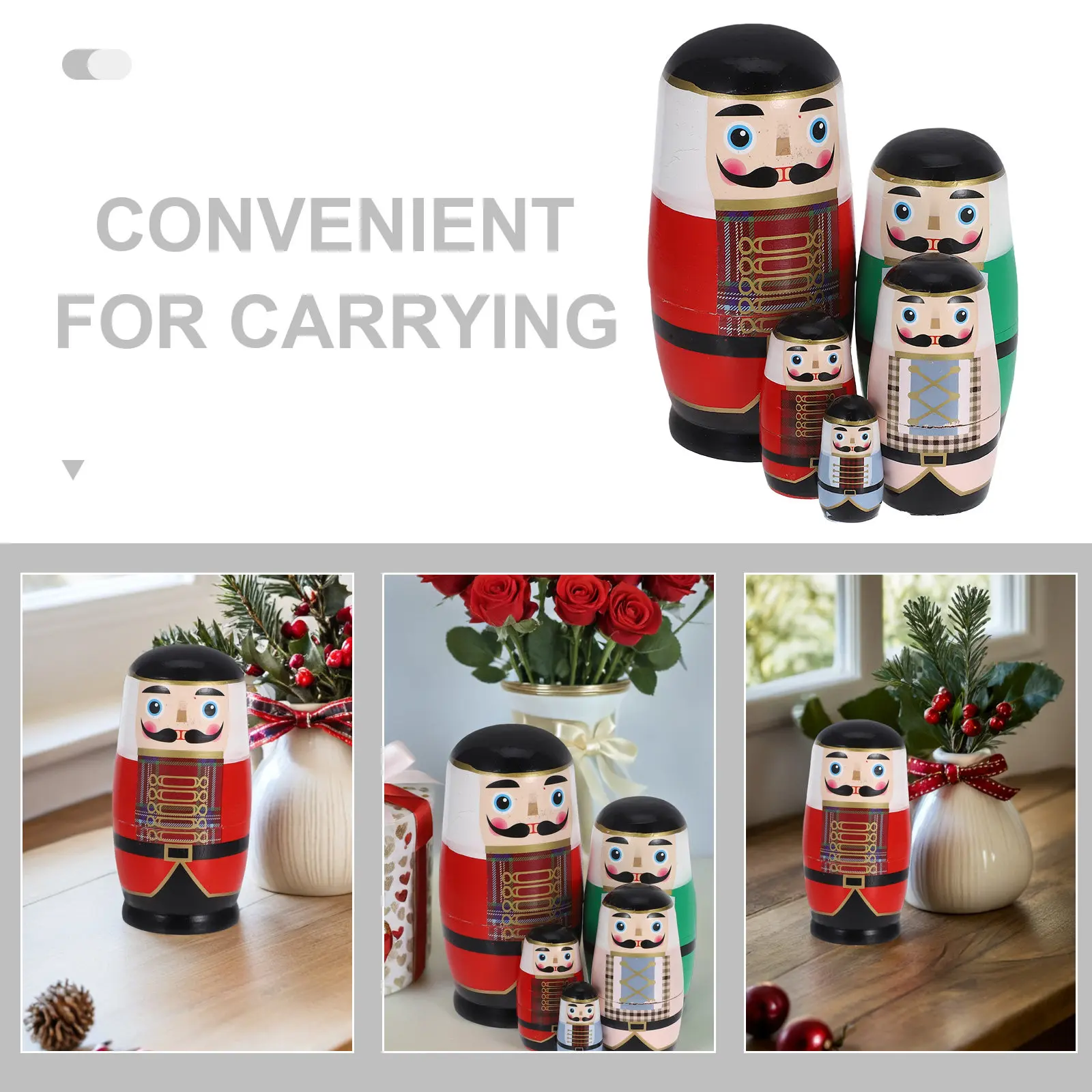 1세트 호두까기 인형 러시아 나무 쌓기 장식품 크리스마스 휴일 장식 어린이 선물 놀이세트 마트료시카