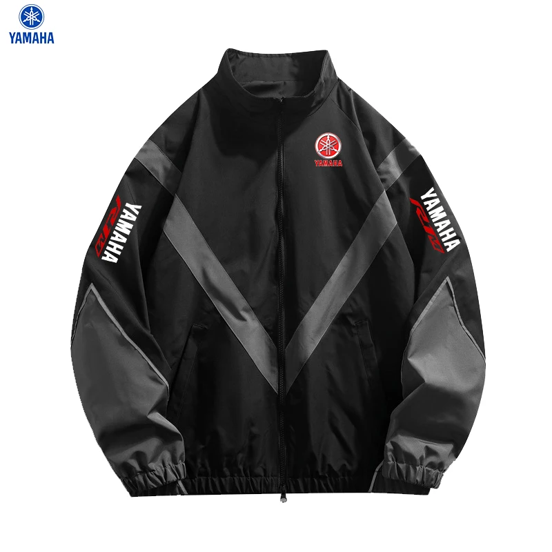 2026 model Yamaha motorcycle jacket, a trendy outdoor off-road sport style, a patchwork style with a stand-up collar jacket