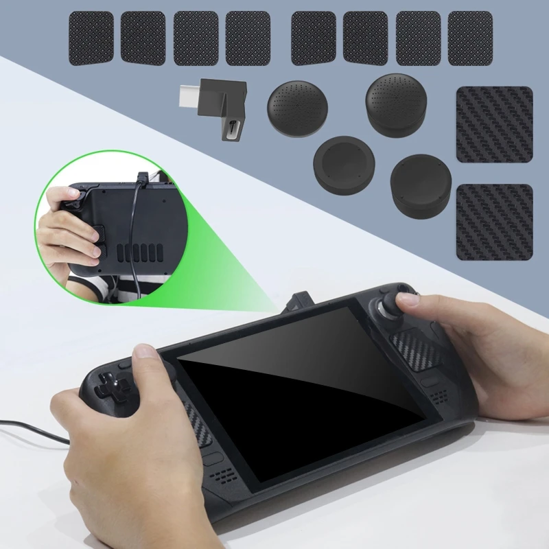 For Steam Deck Protection Set Touchpad Trackpad Sticker+ Back Button Sticker + Silicone Rocker Cap+L-shaped Connector