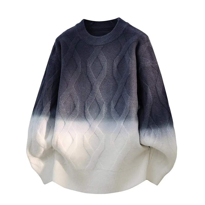 

Faionable Casual Loose Knitted Sweater for Young Men Autumn Winter adient Color Knitwear Soft Polyester Blend Long Sve...