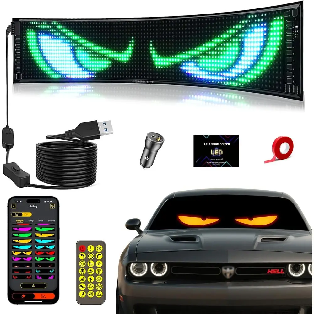 

23.4 x 4.7 Programmable LED Car Windshield Lights, Ultra-Thin Flexible, Bluetooth & Remote Control Compatible for Vehicles