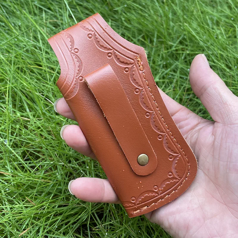 13.5cm PU Leather Material Knife Cover Orange Color Folding Knife Leather Case Outdoor Hand Tool Storage Bag For Camping