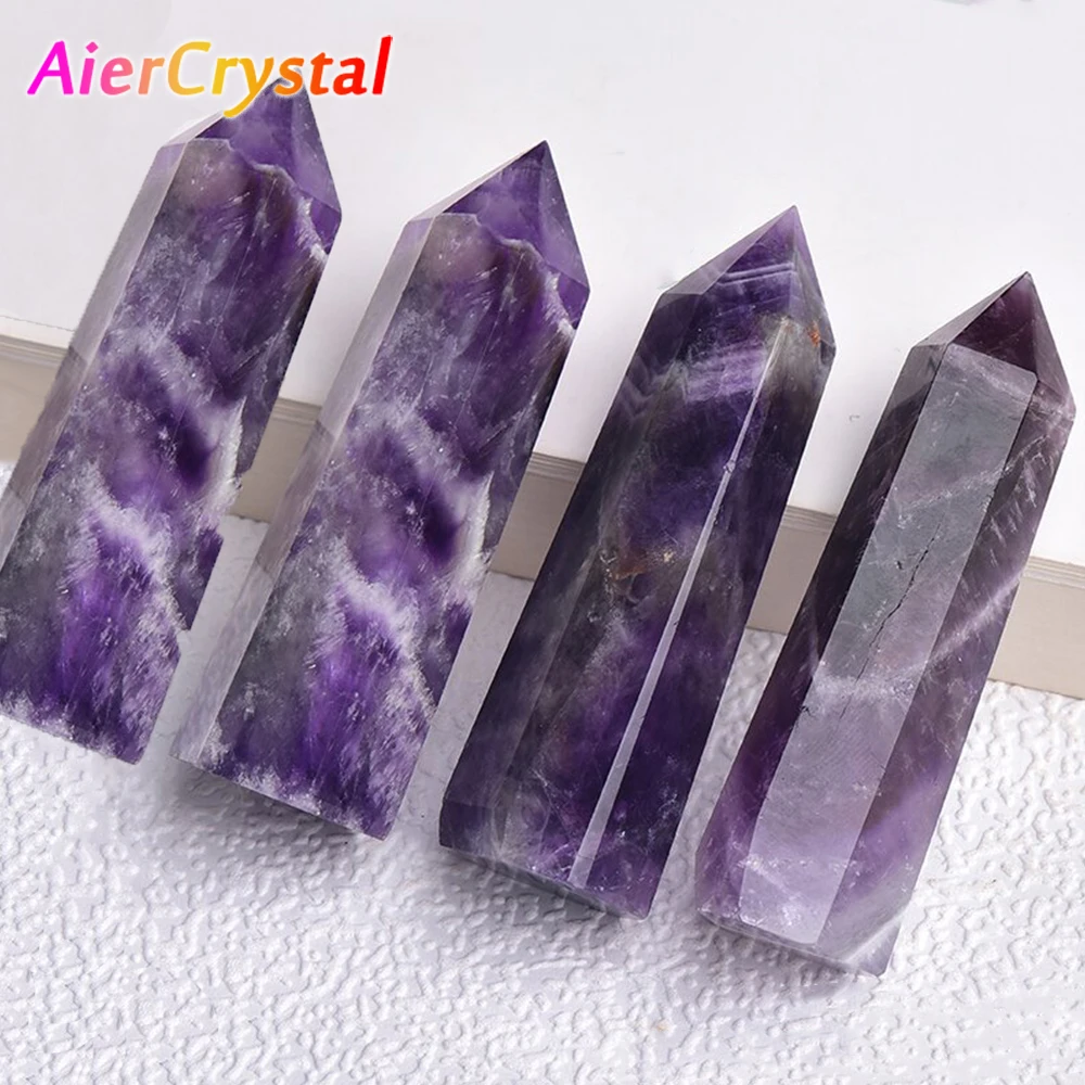 4PCS Natural Amethyst Column Handmade Transparent Polishing Love Gift Spiritual Healing Series Mineral Home Decoration Gift