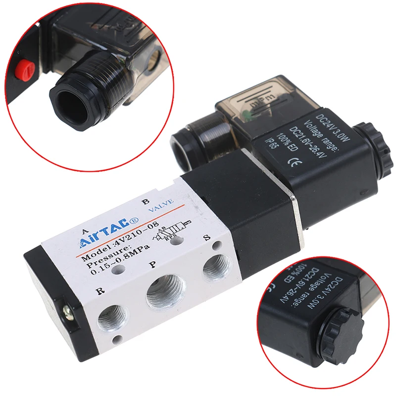 1Pc New 5 Way 2 Position 1/4'' Airtac Solenoid Valve 4V210-08 DC24V