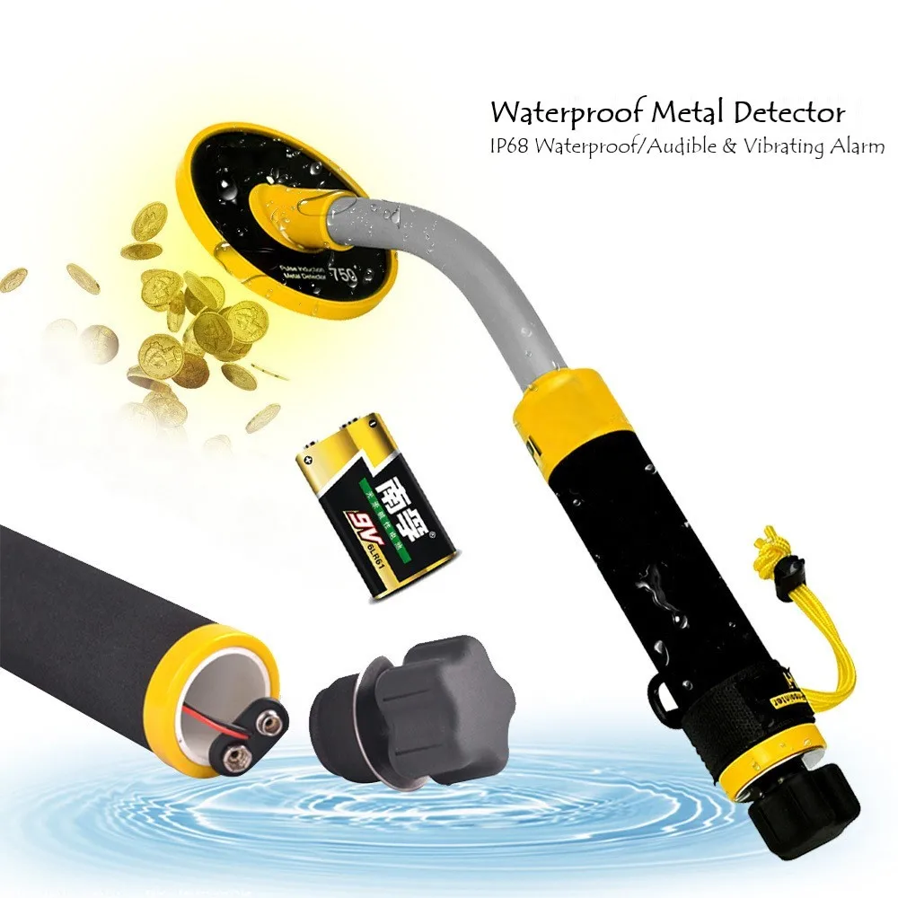 

PI-IKING 750 Underwater Handheld Metal Detector Undersea Adventure Outdoor Pulse Induction Waterproof Wrist Strap Safety Rope