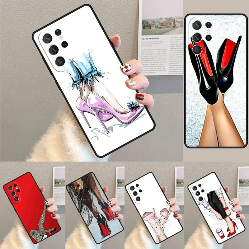 High Heels Girl Fashion phone case Cover For Samsung Galaxy S24 Ultra S21 S22 Ultra S8 S9 S10E Note 10 Plus Note 20 FE S23