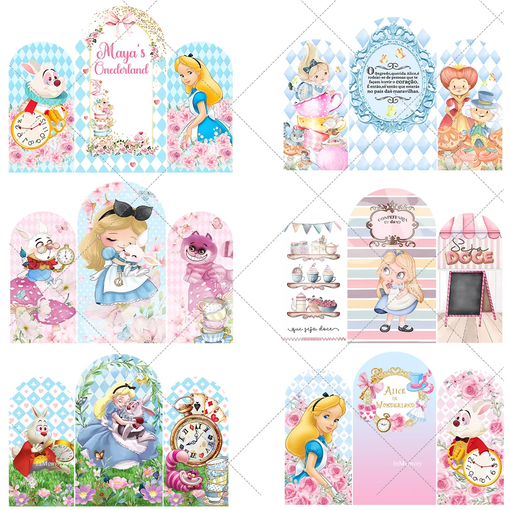 Paneles de pared de arco para fiesta de Alicia en el país de las Maravillas, telón de fondo para niñas, decoraciones para fiesta de té de cumpleaños, reloj de flores, cubierta arqueada para Baby Shower