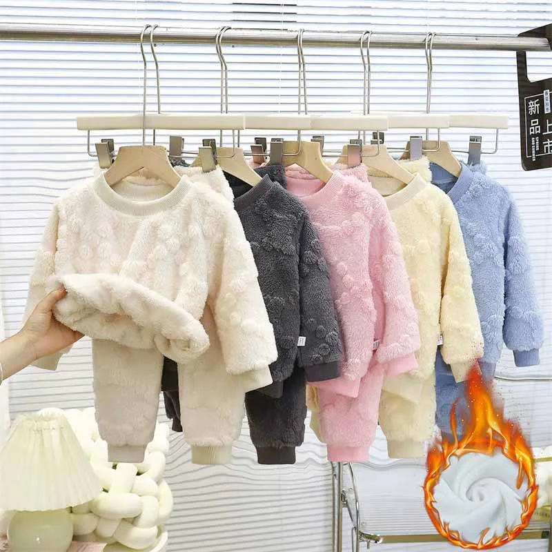 الشتاء دعوى لصبي الأطفال الصوف مجموعات الفتيات رشاقته القمم السراويل 2 قطعة الاطفال ملابس خاصة الدافئة وتتسابق جديد طفل رضيع الخريف الملابس #1