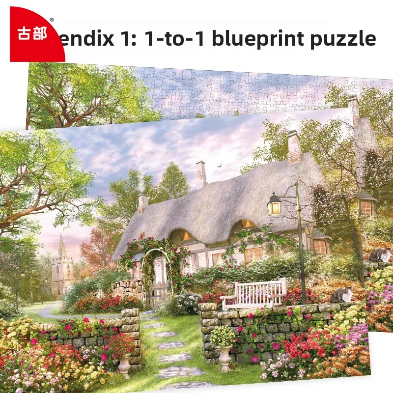 Gubu 1000-delige huisje landschapspuzzel, geavanceerde moeilijkheidsgraad voor volwassenen, rustgevend geestspel, klaar om cadeau thuis muurkunst