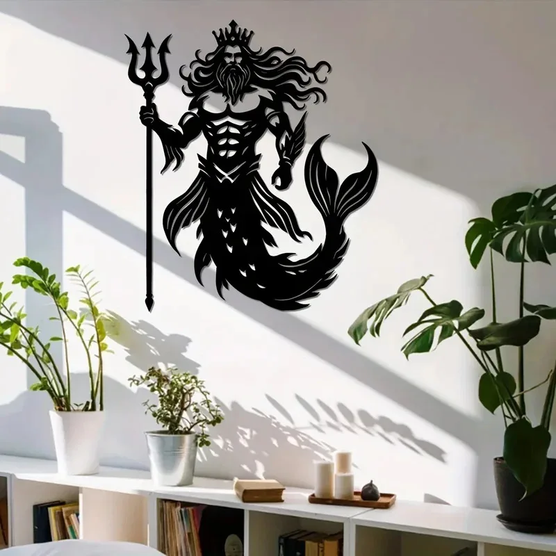 Merman King Coastal Wall Art - Unique Cut Iron Metal Sign with Modern Home Decor  - Perfect Housewarming Gift for Beach Lover
