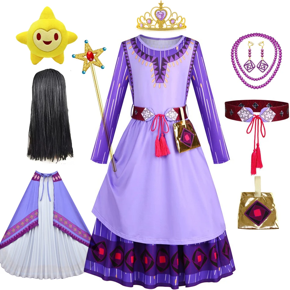 Asha Dress for Kids Girl Wish Cosplay Carnival Christmas Halloween Girls Masquerade Stage Performance Birthday Party Costume