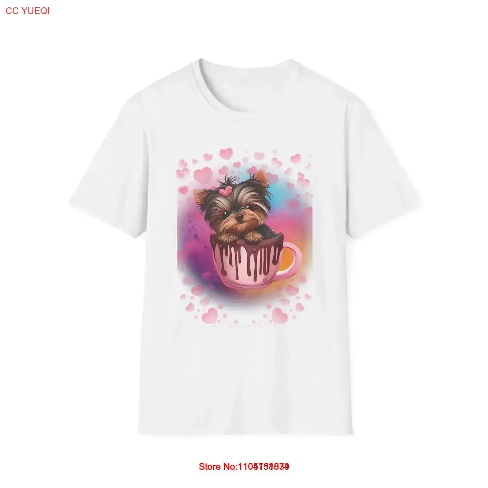 

Футболка Softstyle Cute Yorkie in Cup винтажная стираная дизайнерская одежда Мягкая удобная модная уличная одежда слегка винтажная