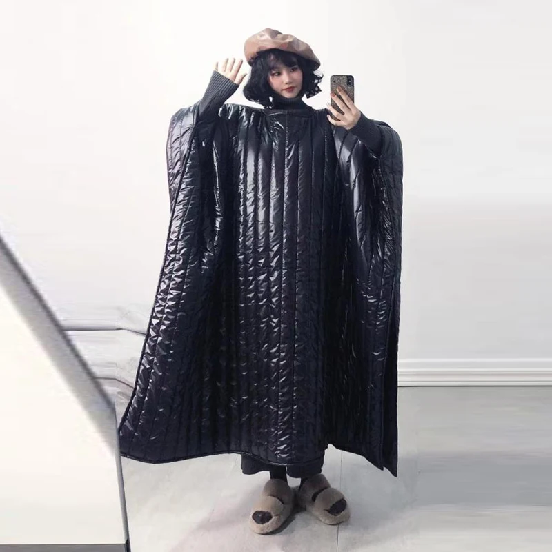 Imagem -04 - Inkeo-mulheres X-long Preto Oversized Puffer Cloak Parkas Poncho Xaile Cabolsa de Inverno Streetwear Feminino Jaqueta de Moda 2o201