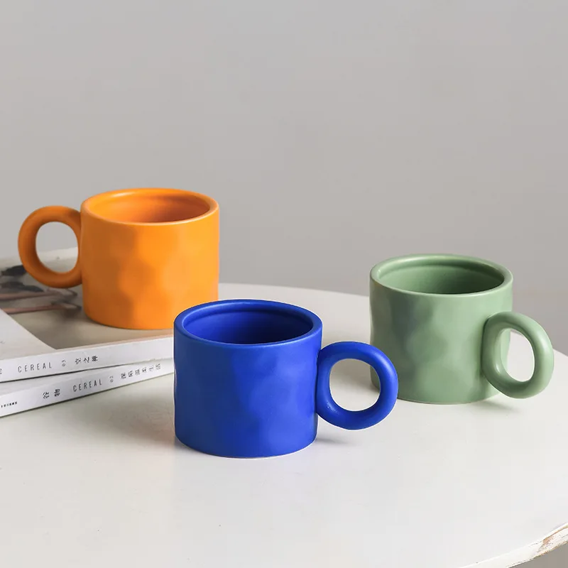 400ml Ceramic Mug with Handle Creative Klein Blue Water Cup Hand Pinching Cup Living Room Coffee Cup Household Drinking Utensils