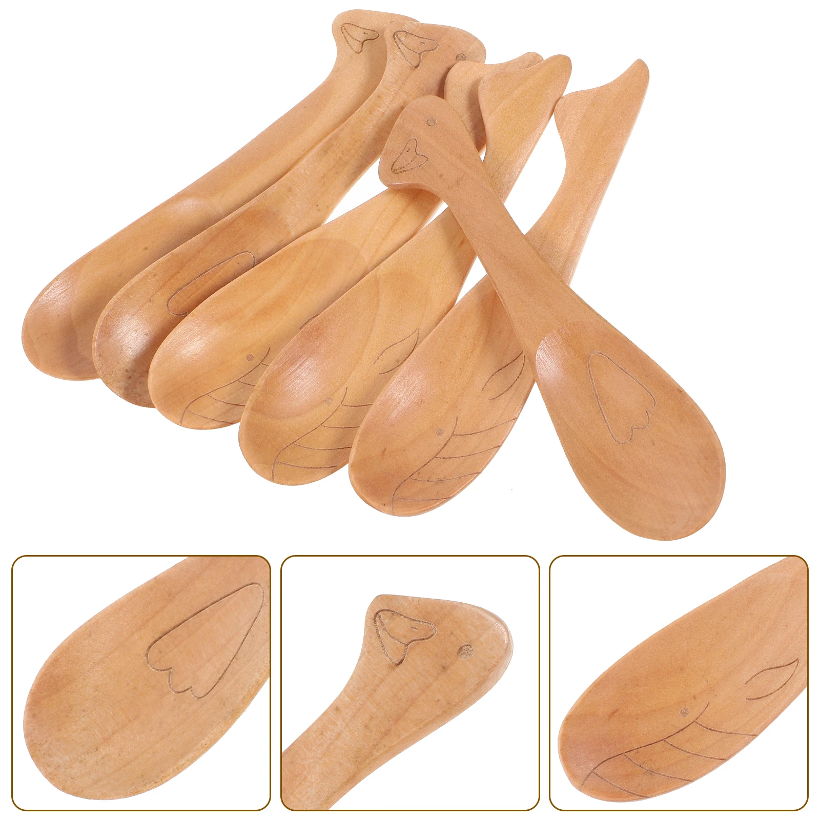 

6pcs Children'S Tableware High-Quality Wooden Rice Ice Cream Scoop Cartoon Shape Ergonomic Handle Kids Spoon Creative Child